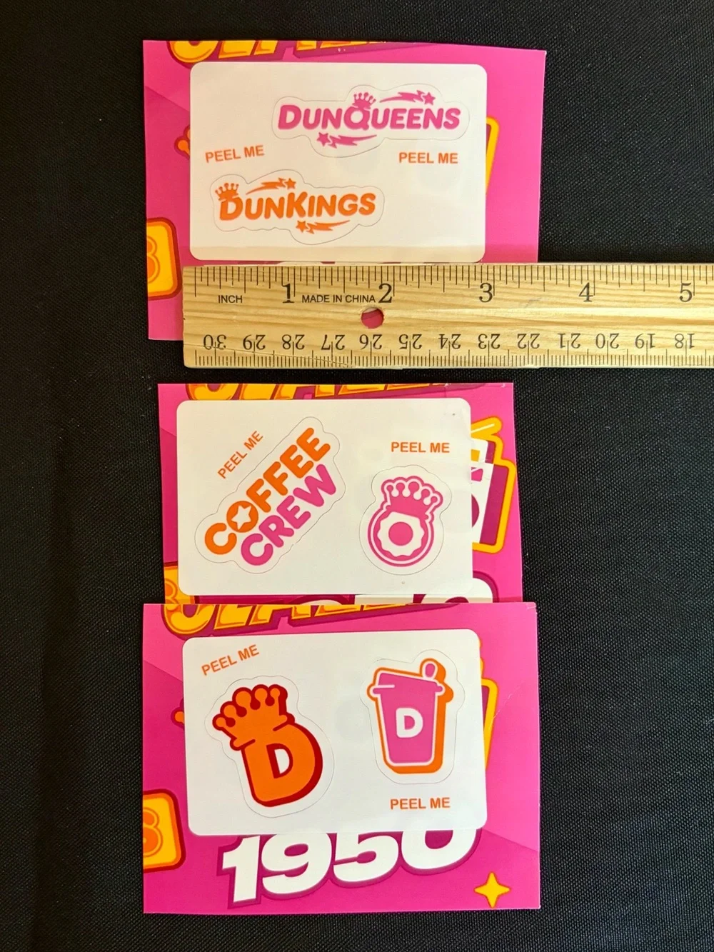 3 Dunkin' Stickers DunKings DunQueens from Meal Deal Box Peel Me